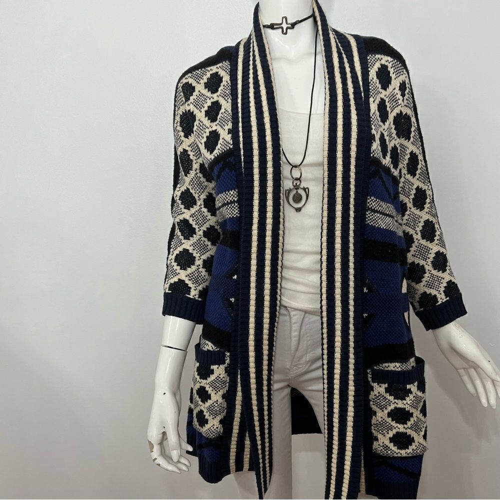 Lucky Brand Blue/Black Open‎ Front Boho Cardigan - M - Picture 5 of 14